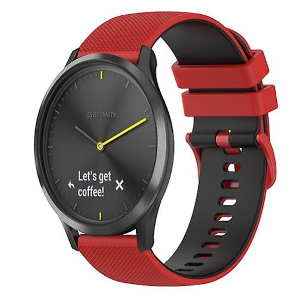 Til Garmin Vivomove 20 mm ternet tofarvet silikoneurrem Red-Black