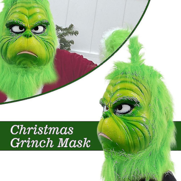 Christmas The Grinch Full Head Latex Mask Xmas Hat Monster Voksenhandsker The Grinch  Christmas Mask C