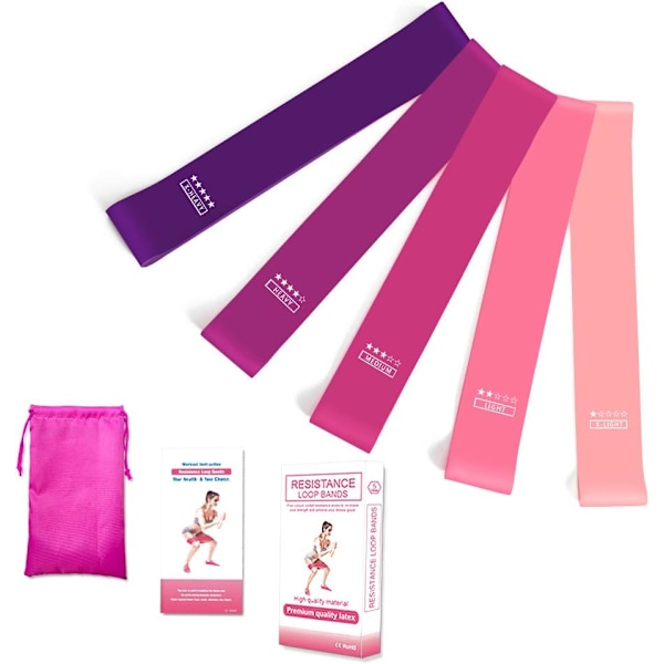 Motståndsbandsset, Träning för Stretching, Styrketräning, Fysioterapi, Hemmafitness Färgglad rosa