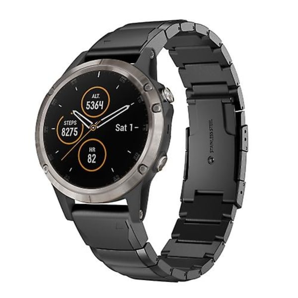 Til Garmin Fenix ​​5 Plus 22mm Tortoise Shell rustfrit stål urbånd Black