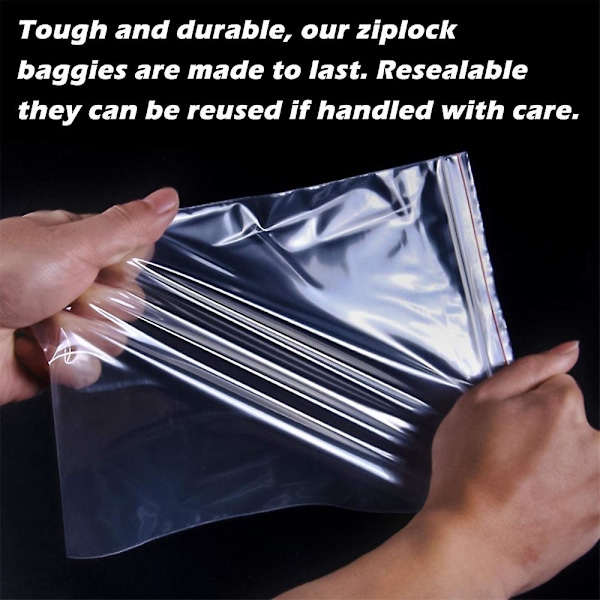 100 stk tykke, gjennomsiktige Ziplock-plastposer i polyetylen, holdbare og gjenlukkbare 12 X 17cm