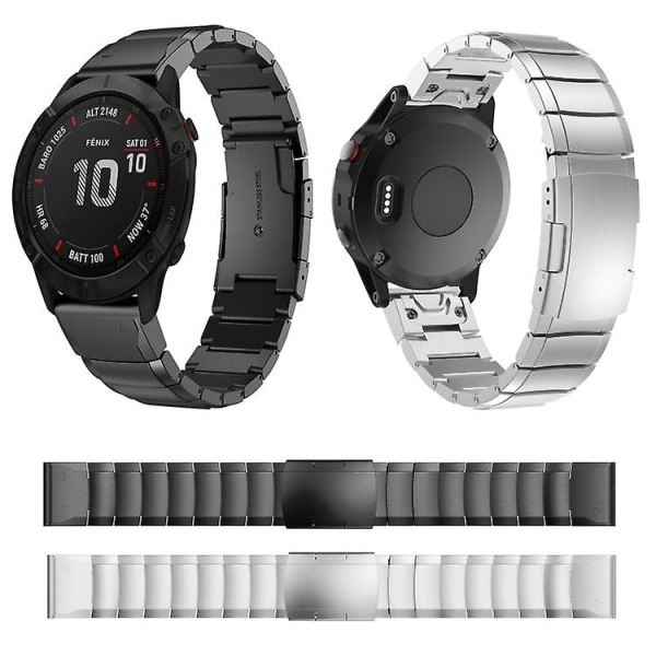 For Garmin Fenix ​​6 Pro Gps 22mm Tortoise Shell rustfritt stål klokkebånd Black