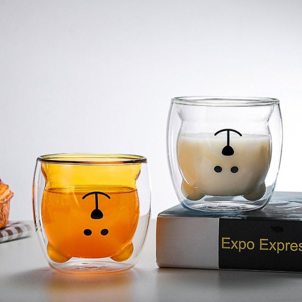 Tegneserie Bjørn Kop Dobbelt Lag Transparent Glas Kopper Kaffe Krus Par Gaver Brown