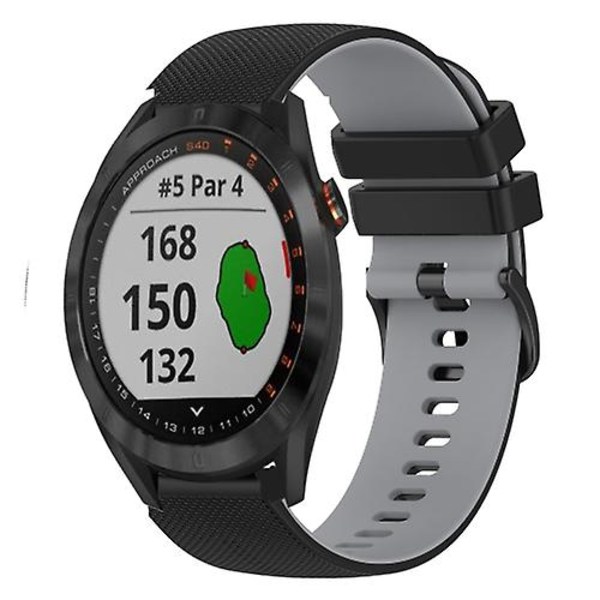 Til Garmin Approach S40 20 mm ternet tofarvet silikoneurrem Black-Grey