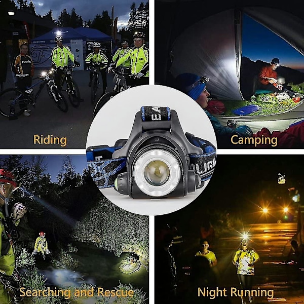 Kraftig og oppladbar LED-hodelykt med 3 LED-hodelyktmoduser for fiske, sykling, fotturer, løping og camping