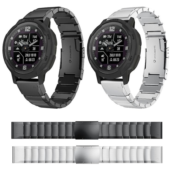 För Garmin Instinct Crossover 22mm Tortoise Shell i rostfritt stål watch Black