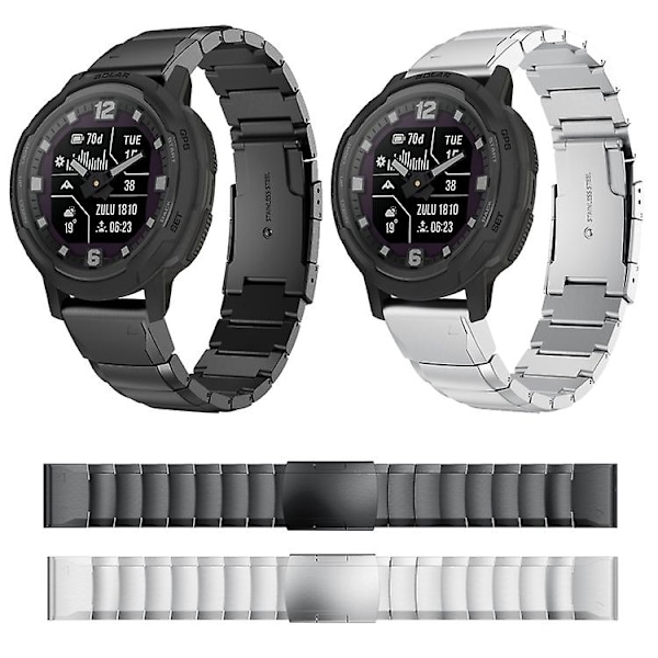 Til Garmin Instinct Crossover 22mm Tortoise Shell rustfrit stål urbånd Sliver