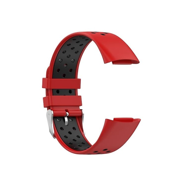 For Fitbit Charge 5 dobbel farge metallspennehull silikonklokkebånd Red Black