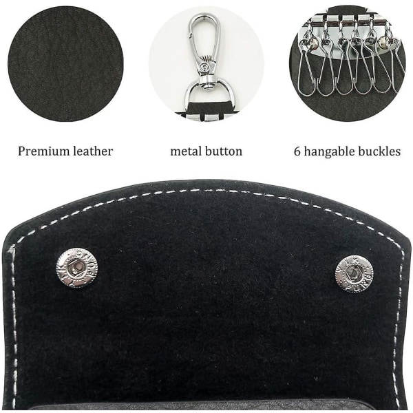 Svart case, lädernyckelhållare Unisex lädernyckelfodral Case Nyckelring