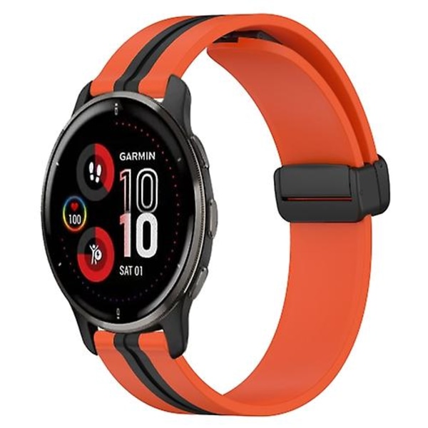 Til Garmin Venu 2 Plus 20 mm foldemagnetisk lås silikone urbånd Orange-Black