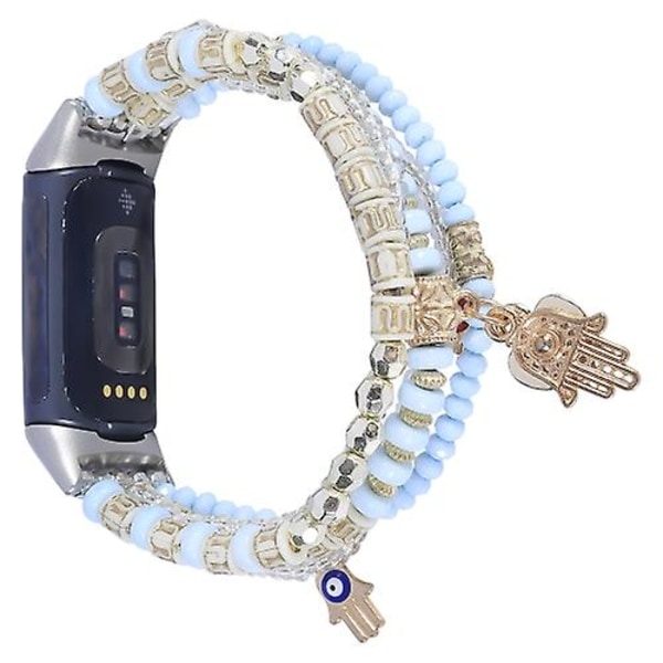 Til Fitbit Charge 5 Palm Bead Chain Watch Band Blue