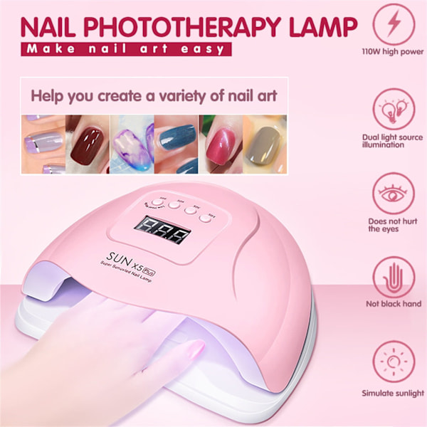UV LED Nagellampa 48W Sun5 Nagelkonst Torkare Gellack Härdning Rosa SIURN