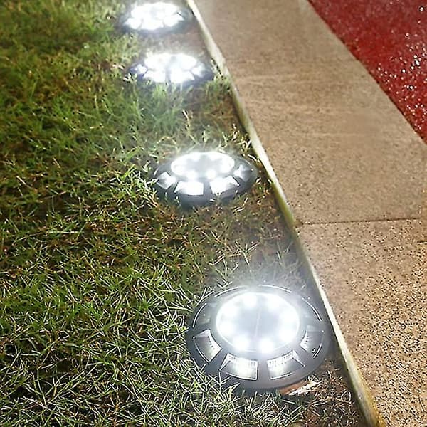 Solcelle bakkelys, LED solcellelys (8 hovedlys 8 sidelys) utendørs solcelledrevet vanntett lys i bakken White light