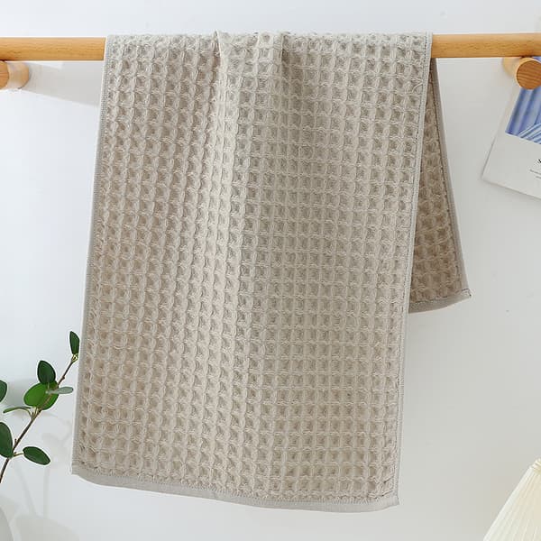 Ren bomuldsvaffelhåndklæde, absorberende og hurtigtørrende, Lysegrå/35x80cm