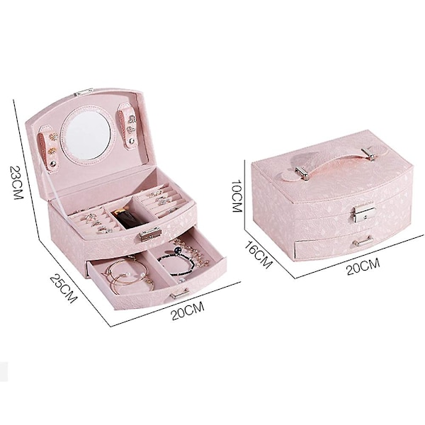 Dame Smykkeæske Pu Læder Til Ring, Ørering, Lys Pink