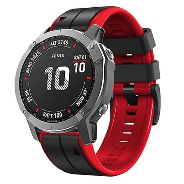 För Garmin Fenix ​​6x Pro 22mm Silicone Sports Watch Black-Red