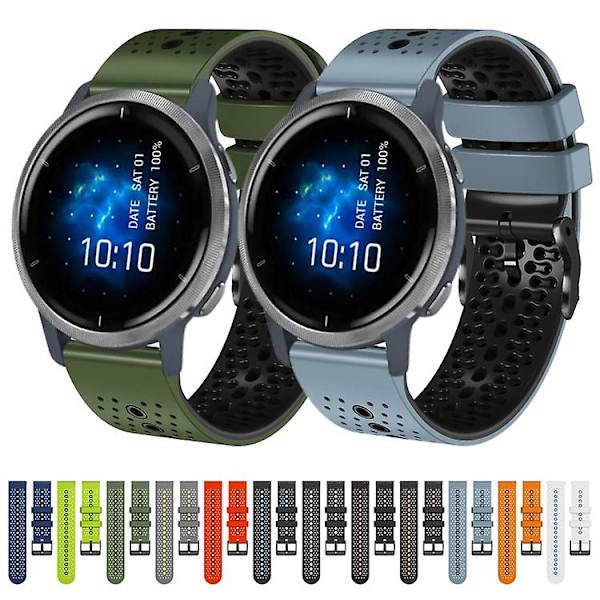 Til Garmin Venu 2 22 mm perforeret tofarvet silikoneurrem Black-Red