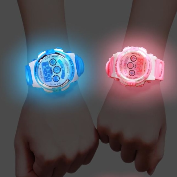 Elektronisk ur til børn Farve lysende skivelevetid Vandtæt multifunktions elektronisk ur til drenge og piger blue