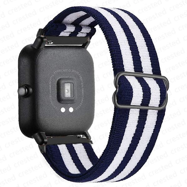 20mm/22mm band för Amazfit Gts 4//2/2e/3/gts2 Mini/gtr 4/3/ pro/gtr2/47mm/stratos Nylon Elastiskt watch Amazfit bipsband stripe blue white 22mm