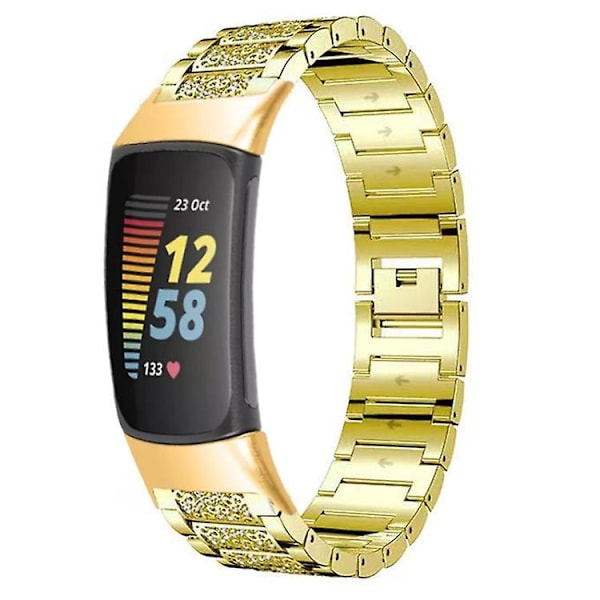 Til Fitbit Charge 5 Diamond urbånd i rustfrit stål Gold