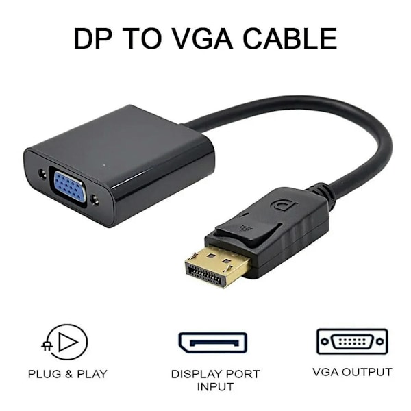 Displayport till VGA-gränssnittsmonitoradapter, DP till VGA-datorgrafikkonverterare