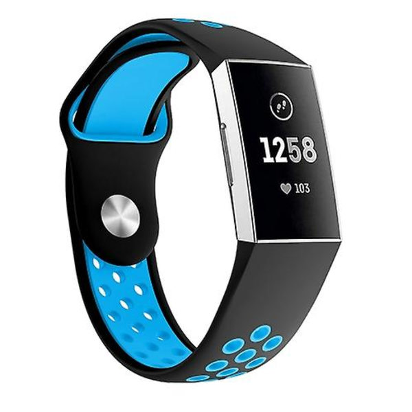 Kaksivärinen pyöreä reikäinen watch Fitbit Charge 3:lle, watch rannekkeen koko: 130-195 mm Blue