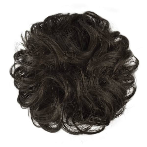 100% äkta människohår bulleförlängning, rörigt bulle hårbit lockigt hår scrunchies chignon hästsvansförlängningar kompatibla med kvinnor flickor uppsättning munkhårbit Dark Brown