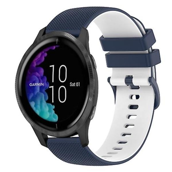 Til Garmin Venu 20 mm ternet tofarvet silikoneurrem Dark Blue-White