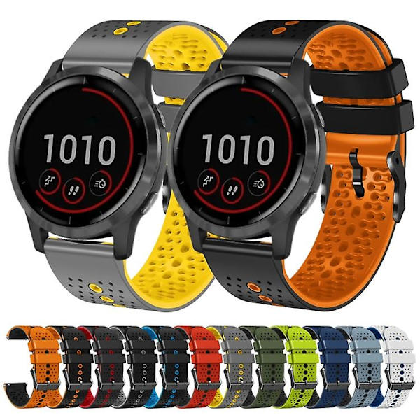 Til Garmin Vivoactive 4 22 mm perforeret tofarvet silikoneurrem Black-Red