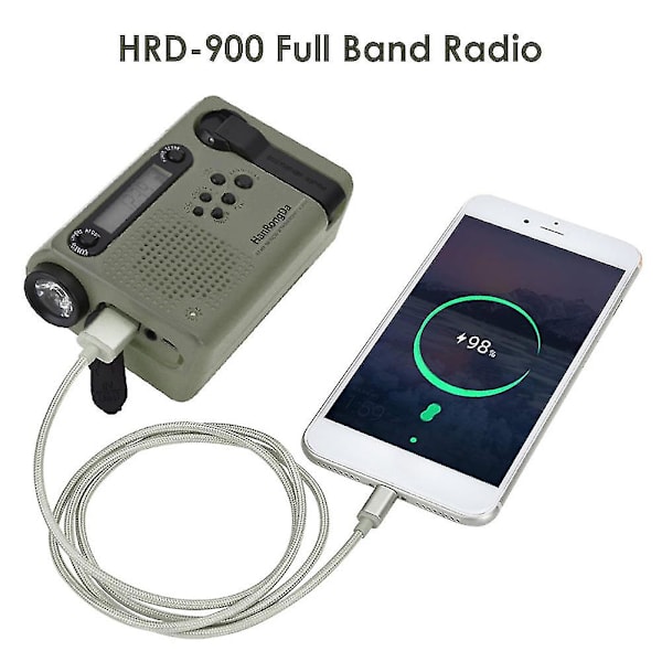 Solardriven handvevsradio nödradio dynamo AM/FM LED ficklampa nödladdare med 2000mAh powerbank för mobiltelefon