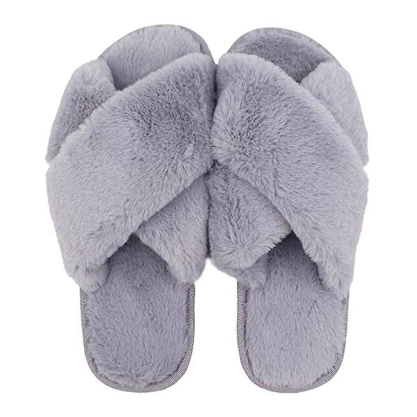 Damtofflor, öppna tår, fluffiga och mysiga husslippers med minnesskum Grey 40-41