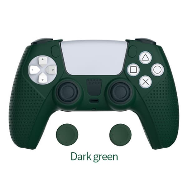 Halkfritt silikonskal för PS5-handkontroll med joystick-skydd, grön