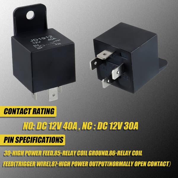 JD1912 Bilrelä 4-polig 40A 12V SPST (2-pack)