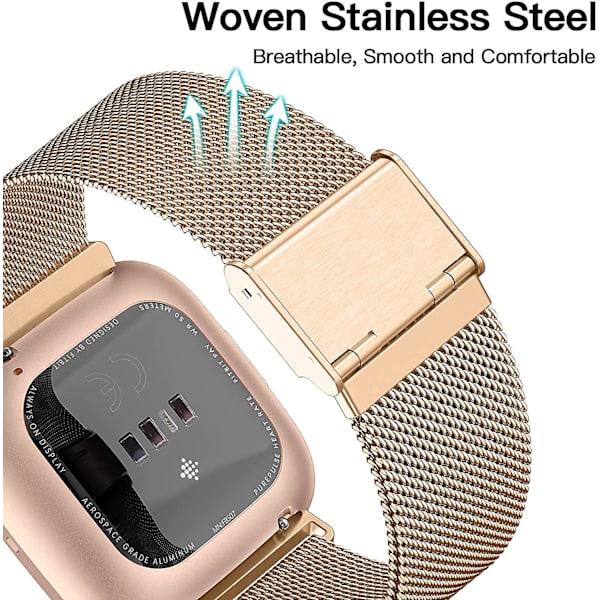 Fitbit Versa/fitbit Versa 2 Bånd Til Damer Mænd, Justerbar Rustfri Royal Gold