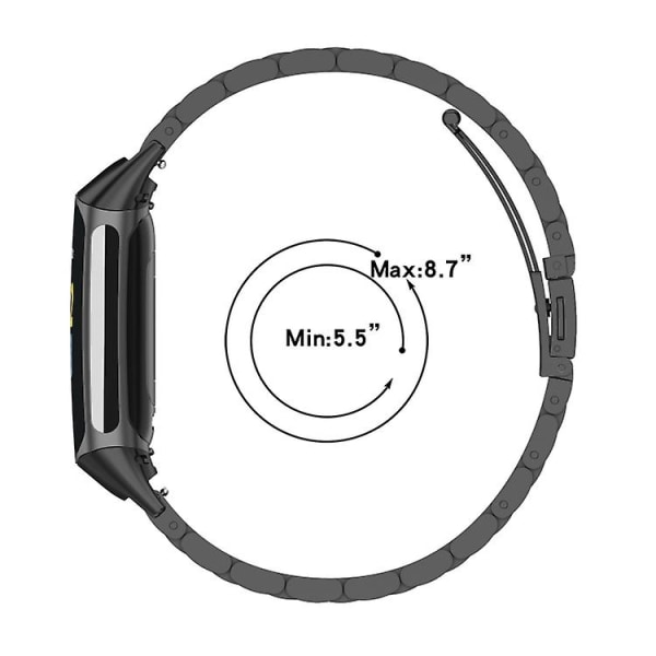 For Fitbit Charge 5 Tre-perlers Rustfritt Stål Klokkereim TET Black