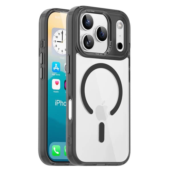 Deksel til iPhone 17 Pro Max, transparent fallsikkert beskyttelsesdeksel, svart
