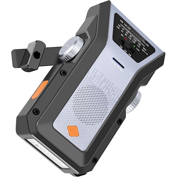 Hätäkäsiradio 4000 mAh Kannettava aurinko AM/FM/NOAA-sääradio SOS-hälytyksellä, LED-taskulampulla/hopea