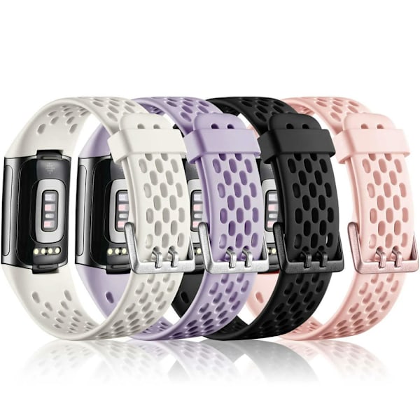 4 kpl yhteensopivaa Fitbit Charge 5/Charge 6 -rannekkeita naisille ja miehille, hengittävät ilma-aukkoiset urheilurannekkeet