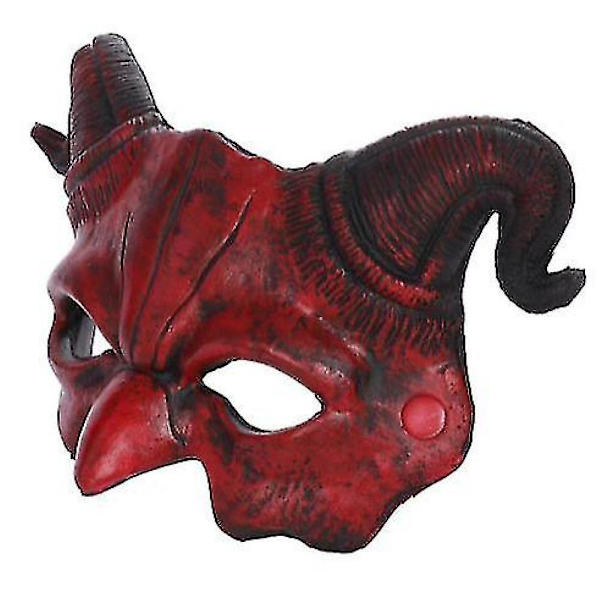 Demon Mask Halloween Maskerad Skum Mask Läskig Halv Ansikte Horn Djävul Mask RED