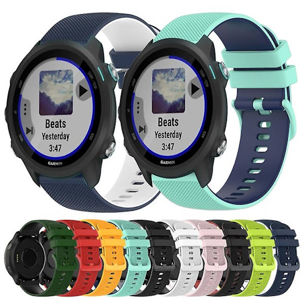 For Garmin Forerunner 245 20 mm rutete tofarget silikonklokkerem Dark Blue-White