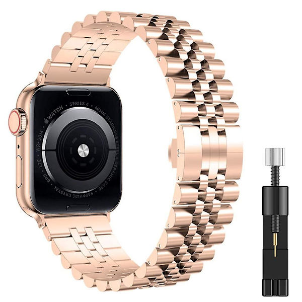 Metalrem til Apple Watch 49 mm 40 mm 41 mm 42 mm 44 mm 45 mm Luksusrem i rustfrit stål Tilbehør til Iwatch 8 7 6 5 4 3 2 Se Rose gold and tool For 38mm 40mm 41mm