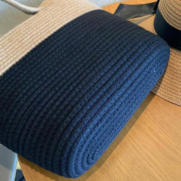 Halm tygväska Kontrastfärg bomullsrep Resor Stor kapacitet strandväska beige
