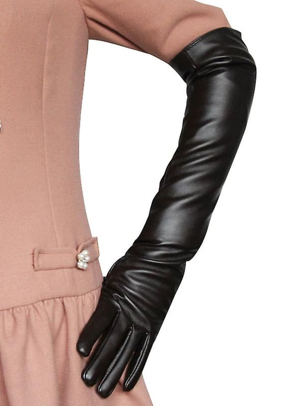 Kvinder Simuleringshandsker Læder Silkeagtig Foring Lang Over Albue Elegant Mitten 50CM Wine red S