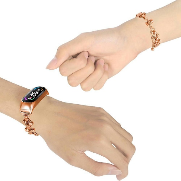 För Xiaomi Mi 7 Bead Decor Smartwatch-rem, ihålig klockarmband i metall Pink gold