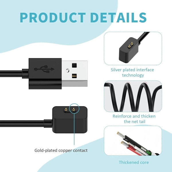Oplader til Xiaomi Redmi Watch 3/Redmi Watch 2 Lite/Smart Band Pro/Mi Band 7 Pro Sort 2 stk.