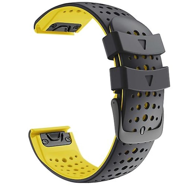 Til Garmin Fenix ​​6 To-farve Silikone Rundt Hul Quick Release Urbånd Black Yellow