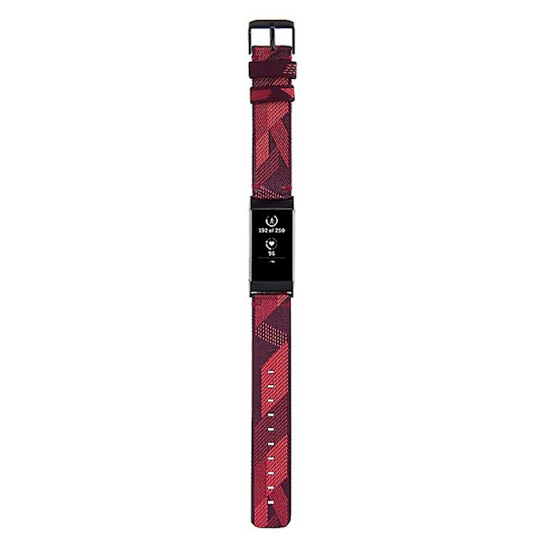 För Fitbit Charge 4 / Charge 3 Se rostfritt stålhuvud korn nylon denim ersättningsrem klockband Red Stripe