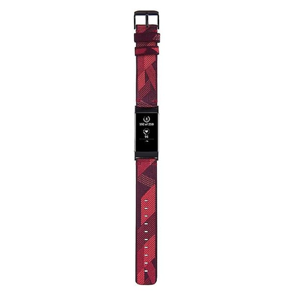 Til Fitbit Charge 4 / Charge 3 Se rustfrit stål hoved korn nylon denim erstatningsrem urrem Red Stripe