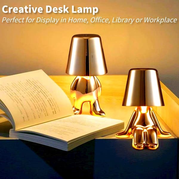 Trådløs bordlampe til sengebord, USB genopladelig, Touch Control, 3 lystilstande (D/guld)