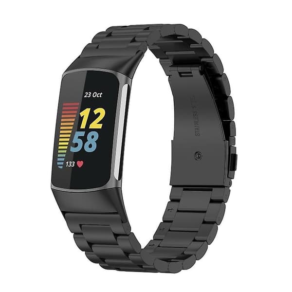 För Fitbit Charge 5 watch i rostfritt stål med tre pärlor Black